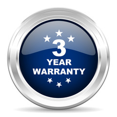 warranty guarantee 3 year cirle glossy dark blue web icon on white background