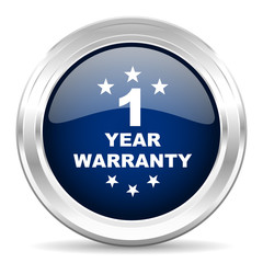 warranty guarantee 1 year cirle glossy dark blue web icon on white background