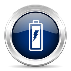 battery cirle glossy dark blue web icon on white background