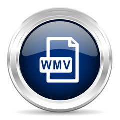 wmv file cirle glossy dark blue web icon on white background