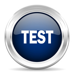 test cirle glossy dark blue web icon on white background