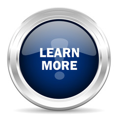 learn more cirle glossy dark blue web icon on white background