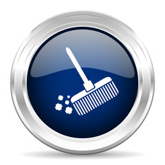 broom cirle glossy dark blue web icon on white background