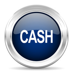 cash cirle glossy dark blue web icon on white background