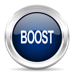 boost cirle glossy dark blue web icon on white background
