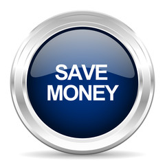 save money cirle glossy dark blue web icon on white background