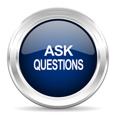 ask questions cirle glossy dark blue web icon on white background