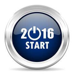 year 2016 cirle glossy dark blue web icon on white background
