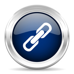link cirle glossy dark blue web icon on white background
