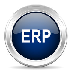 erp cirle glossy dark blue web icon on white background