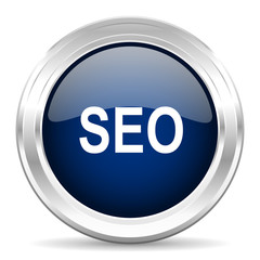seo cirle glossy dark blue web icon on white background