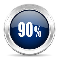 90 percent cirle glossy dark blue web icon on white background