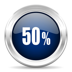 50 percent cirle glossy dark blue web icon on white background