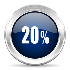 20 percent cirle glossy dark blue web icon on white background