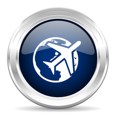Fototapeta premium travel cirle glossy dark blue web icon on white background