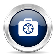 rescue kit cirle glossy dark blue web icon on white background