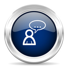 forum cirle glossy dark blue web icon on white background