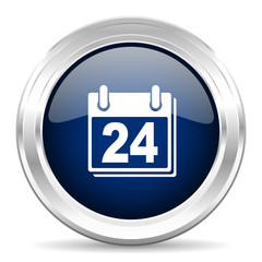 calendar cirle glossy dark blue web icon on white background