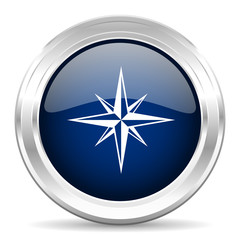 compass cirle glossy dark blue web icon on white background