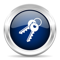 keys cirle glossy dark blue web icon on white background