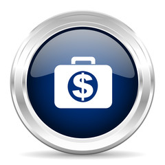 financial cirle glossy dark blue web icon on white background