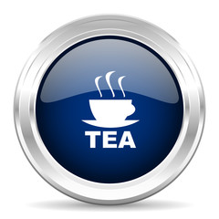 tea cirle glossy dark blue web icon on white background