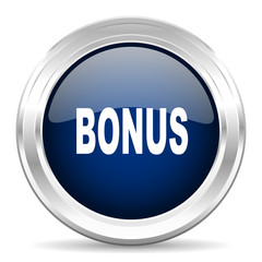 bonus cirle glossy dark blue web icon on white background