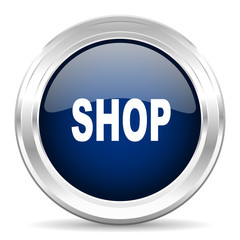 shop cirle glossy dark blue web icon on white background