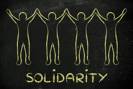 group of people holding each other's hands and rejoicing