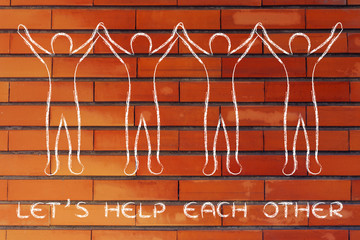 people holding each other's hands to stand as a group