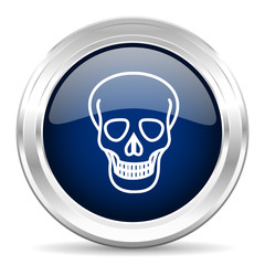skull cirle glossy dark blue web icon on white background