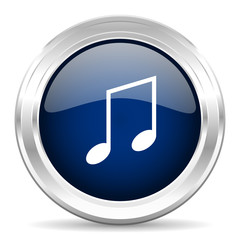 music cirle glossy dark blue web icon on white background