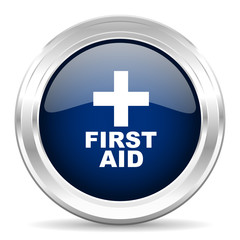 first aid cirle glossy dark blue web icon on white background