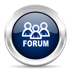 forum cirle glossy dark blue web icon on white background