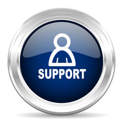 support cirle glossy dark blue web icon on white background