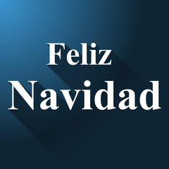 Icono texto Feliz Navidad fondo azul con sombra