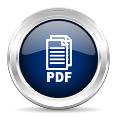 pdf cirle glossy dark blue web icon on white background,