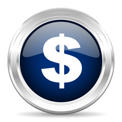 dollar cirle glossy dark blue web icon on white background