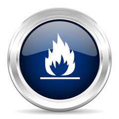 flame cirle glossy dark blue web icon on white background