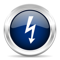 bolt cirle glossy dark blue web icon on white background