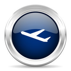 deparures cirle glossy dark blue web icon on white background