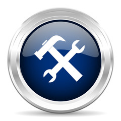 tool cirle glossy dark blue web icon on white background