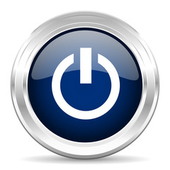 power cirle glossy dark blue web icon on white background