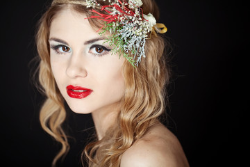 Naklejka premium portrait a beautiful woman with a bunch 