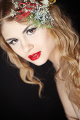 Fototapeta premium portrait a beautiful woman with a bunch 