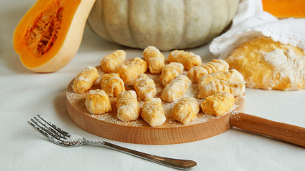 homemade pumpkin gnocchi ready for cooking