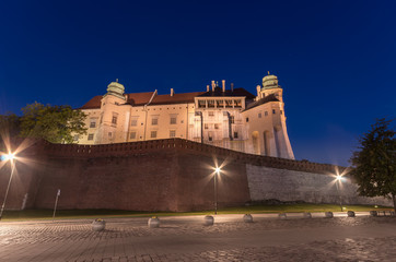 Fototapeta na wymiar Wawel Castle seen from Grodzka street in the night, Krakow, Poland