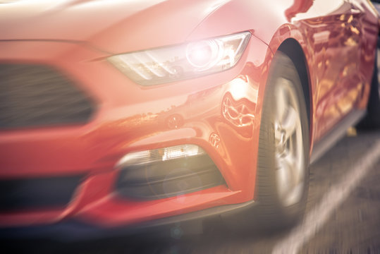 Fototapeta sport car driving on the freeway. concept about transportation, cars, and traffic jam