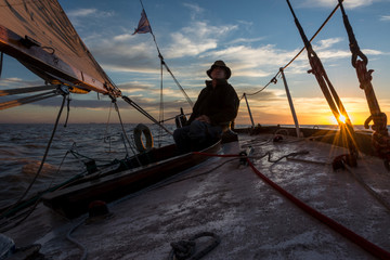 Naklejka premium Captain Sailing Rio de la Plata River. Buenos Argentina.