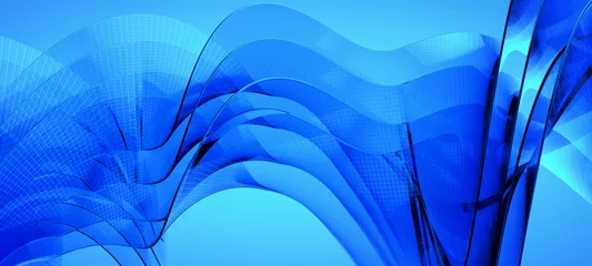 Fototapeten Blue dynamic and luminous waves © igor_shmel